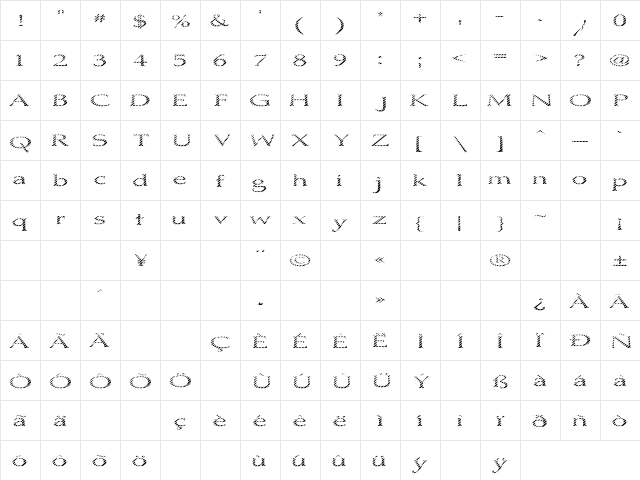 Boldly Go Regular  glyph index