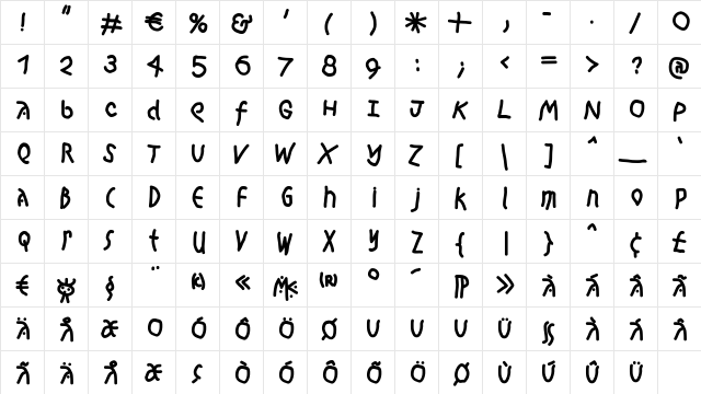 HingeschludertBlack Regular  glyph index