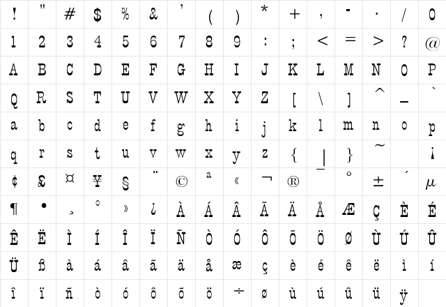 CircusLight Regular  glyph index