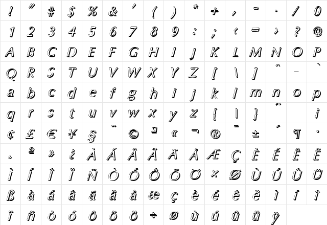 EricBeckerShadow Italic  glyph index