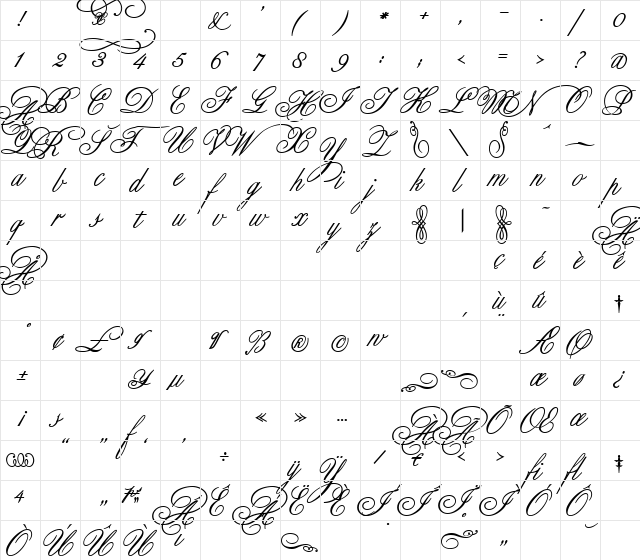 Classic AltCaps Bold Regular  glyph index