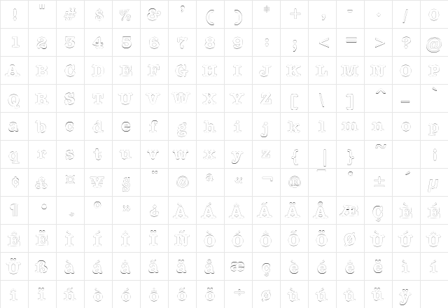 DatelineOutline Bold  glyph index