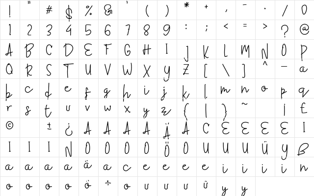 Galvendish Regular  glyph index