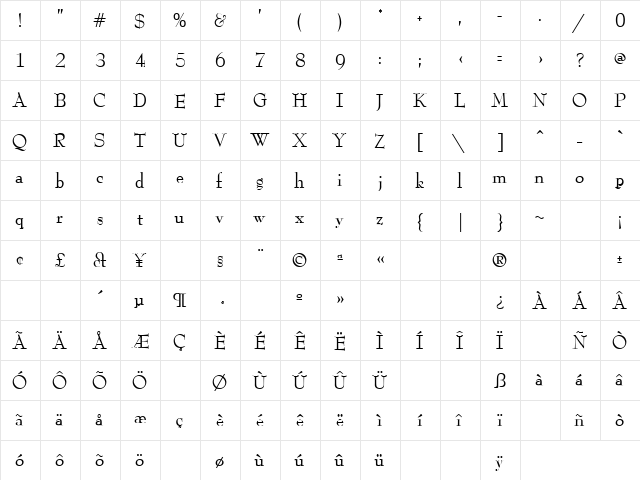 Eugene 1 Regular  glyph index