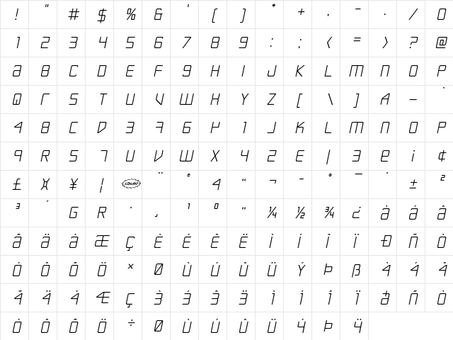 Escape Artist Ttitle Semi-Italic Semi-Italic  glyph index