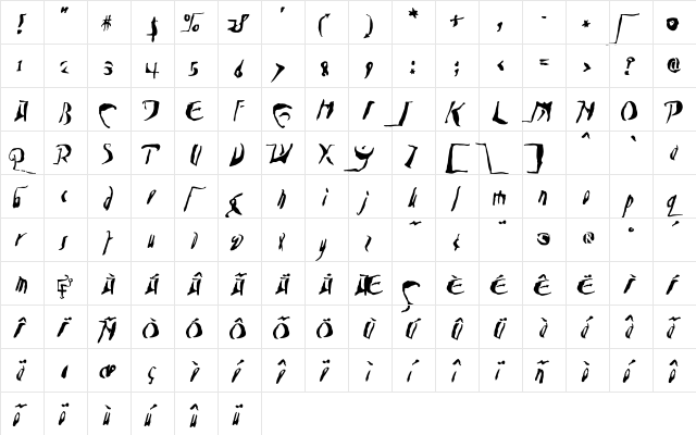 Leviathan Regular  glyph index