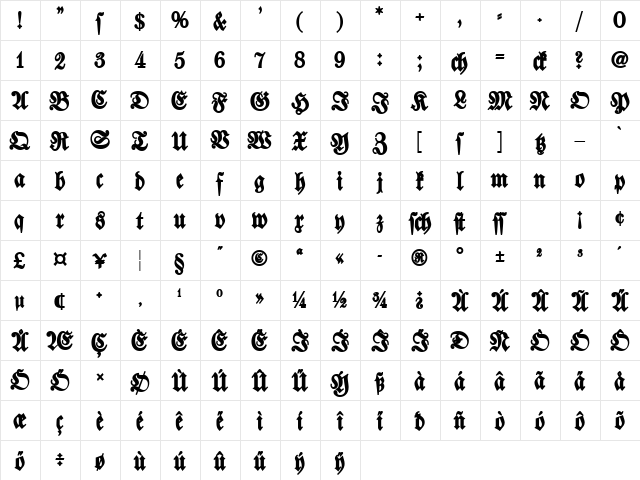 Walbaum-Fraktur Bold  glyph index