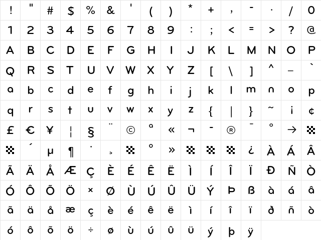 Bryant-MediumAlt Regular  glyph index