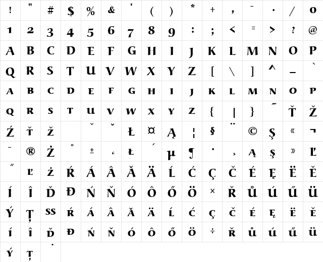 URWAlcuinSCTEEExtBol Regular  glyph index
