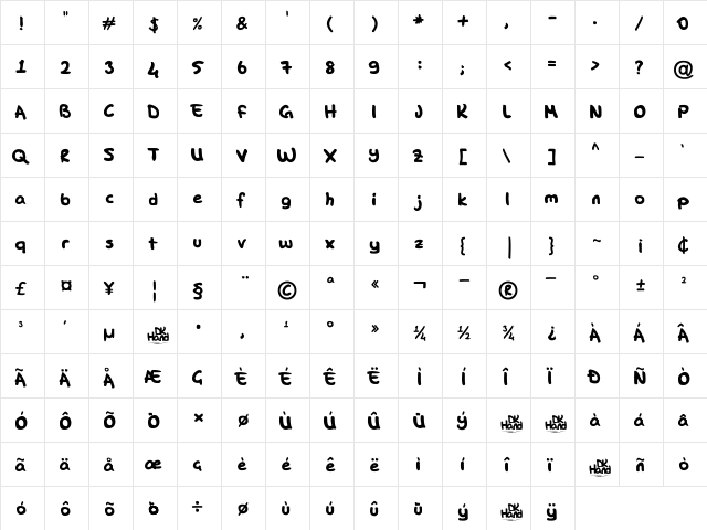 DK Hand Regular  glyph index