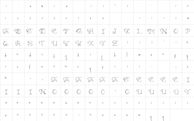 Ayuningtyas Regular  glyph index
