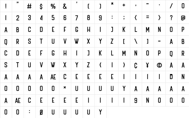 The Bredan Sans Regular  glyph index