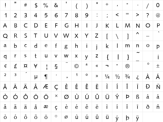 URWSamarkandT Regular  glyph index