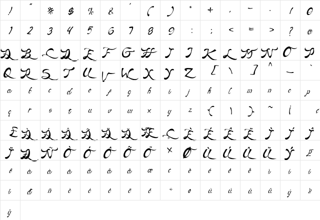 Catumbiry Regular  glyph index