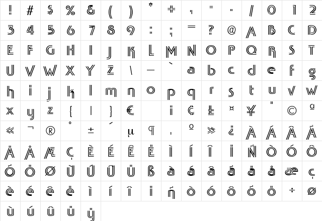 TabascoTwin Regular  glyph index