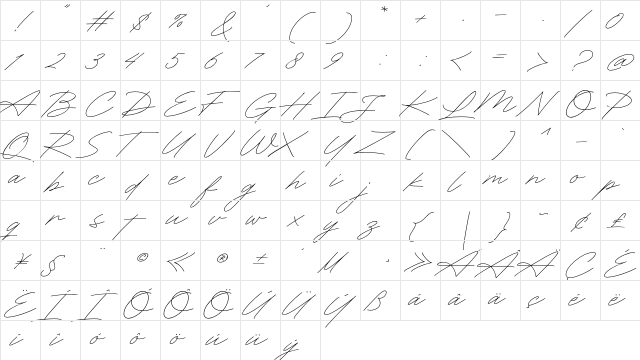 Righthand Signature Regular  glyph index
