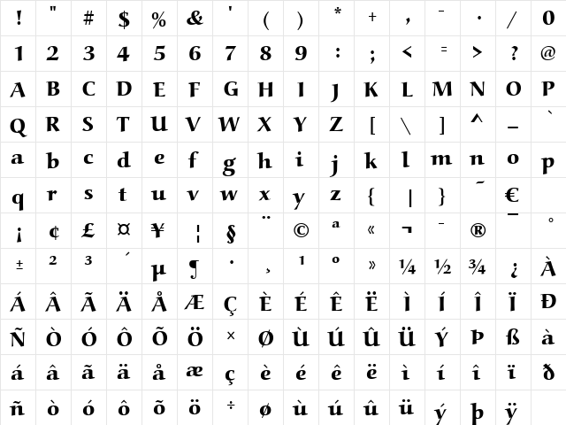 URWAlcuinTExtBol Regular  glyph index