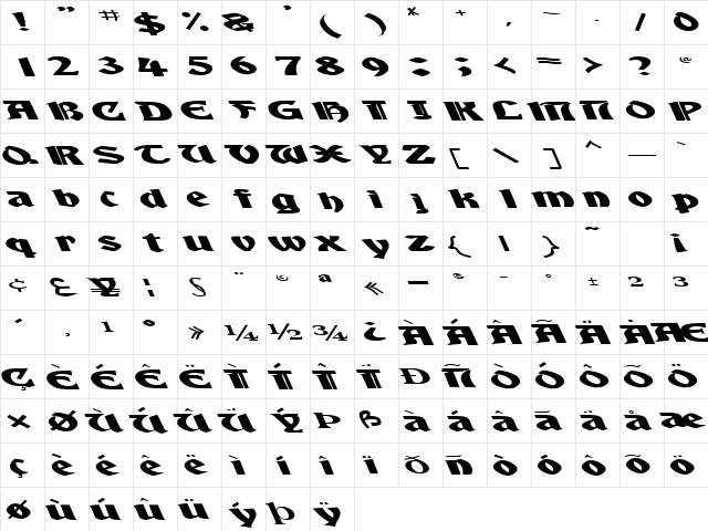 BoyHoodDrive Regular  glyph index