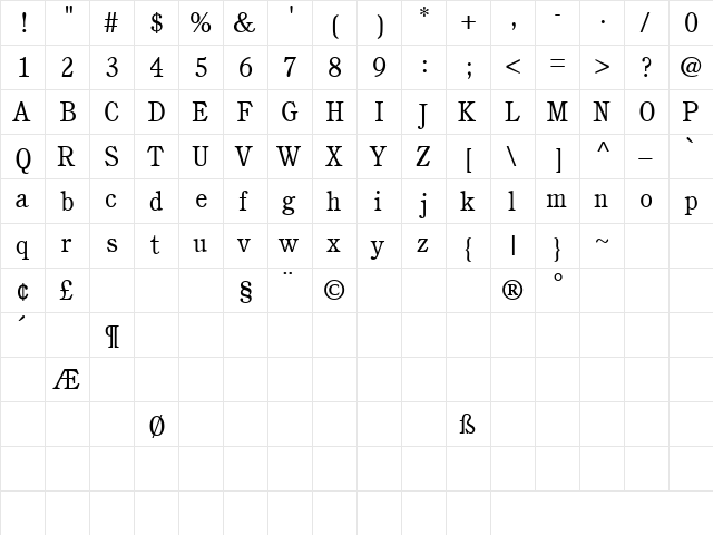 Condottiere!" Regular  glyph index