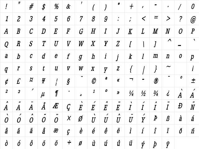 Eggo Thin BoldItalic  glyph index