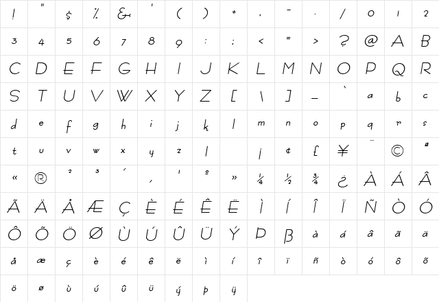 Fashion Bold-Oblique  glyph index