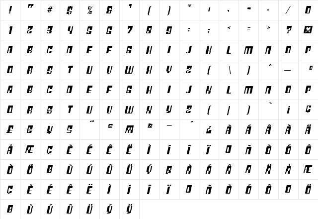 Plastic No.25 Regular  glyph index