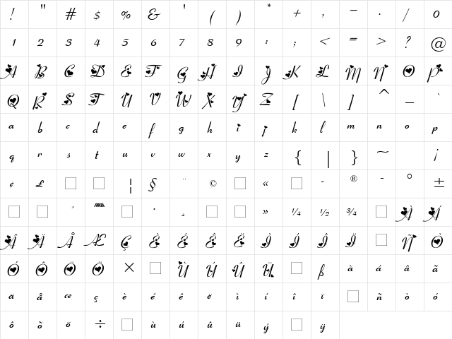 Fiolex Girls Regular  glyph index