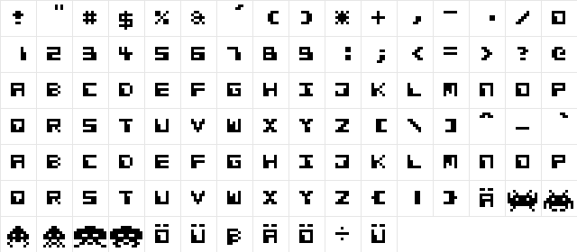 Cosmic Alien Regular  glyph index