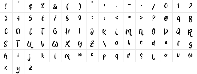 Love Mint Regular  glyph index