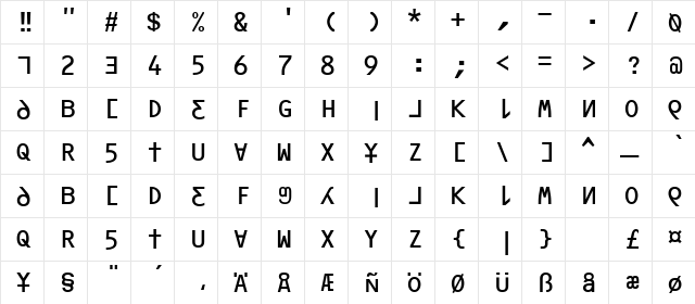 ORAV Regular  glyph index