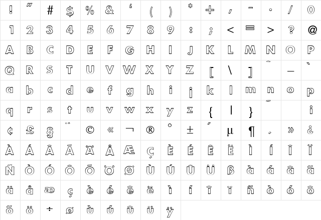 FutoralOutDB Normal  glyph index