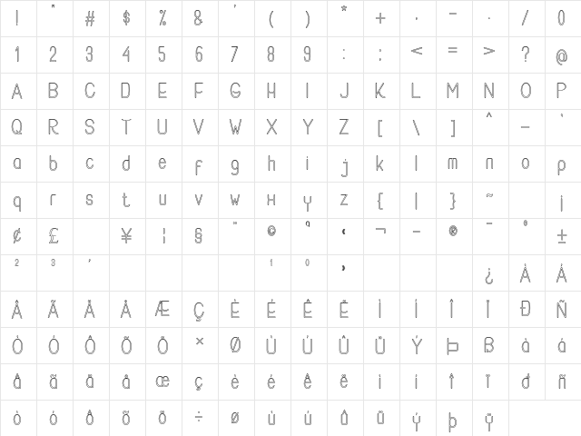 Buon Umore Hollow Regular  glyph index