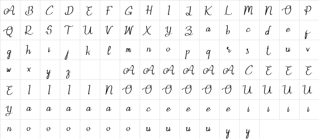 Aslina Ohio Demo Regular  glyph index