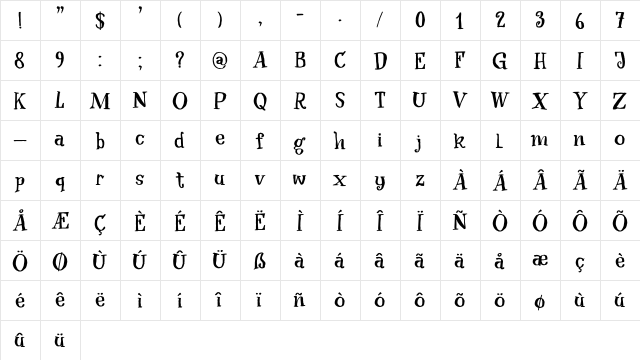 After Nightfall DEMO Regular  glyph index