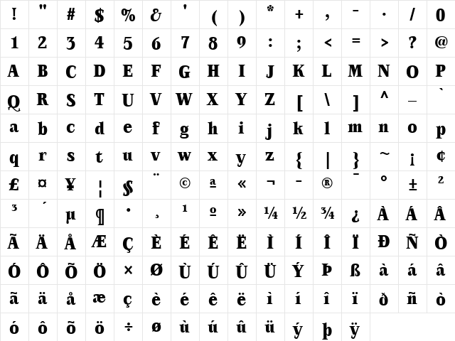 AISwan Black Condensed  glyph index