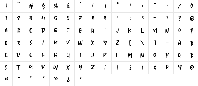 BOUNCY Regular  glyph index