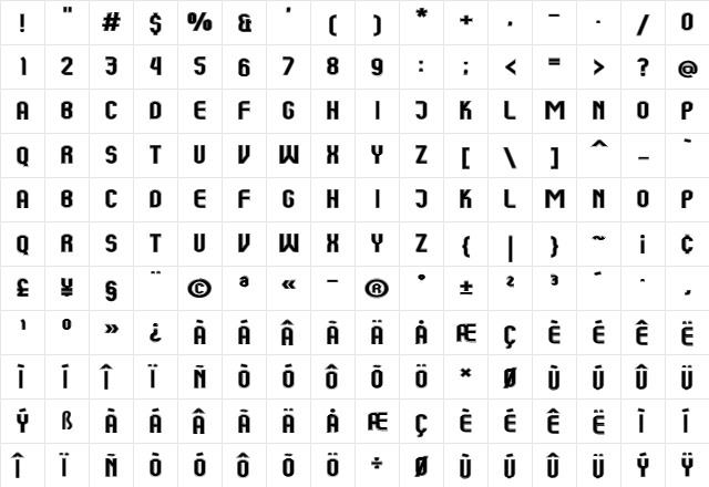 Kumba College Expanded  glyph index