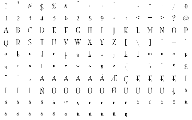 OPTIMargueritte Medium  glyph index