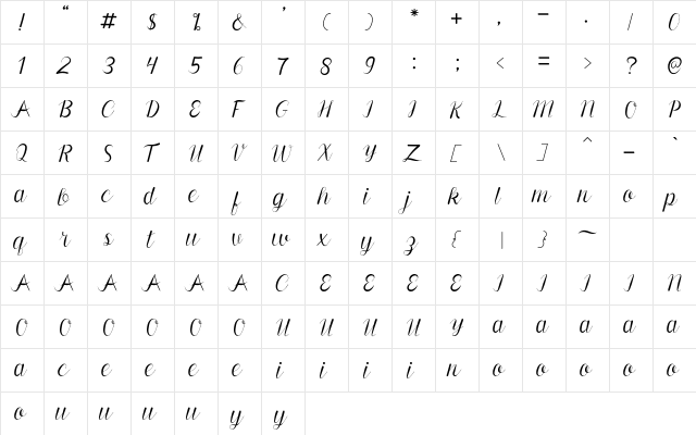 Quanamay Regular  glyph index