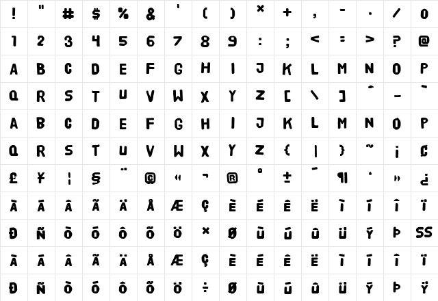 HVD Poster Clean Regular  glyph index