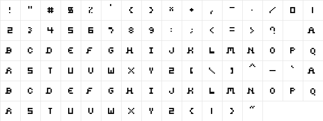 Pixotica Regular  glyph index