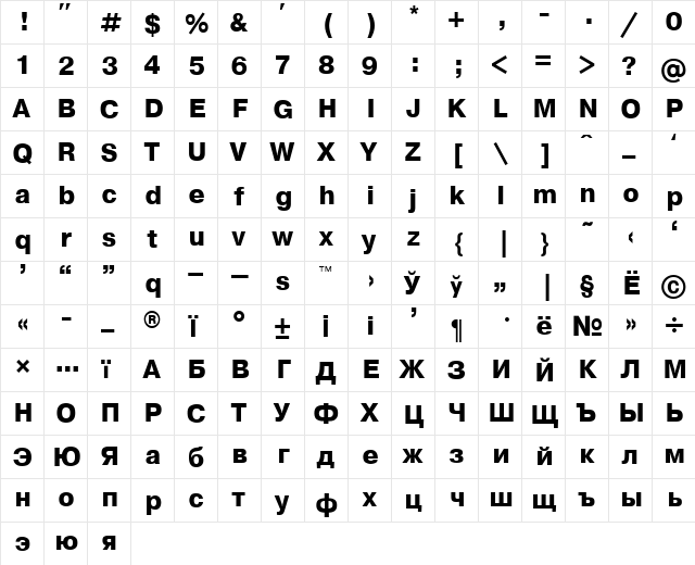 Enciclopaedia Bold  glyph index