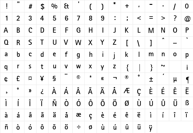 ATRotisSansSerif-Bold Regular  glyph index