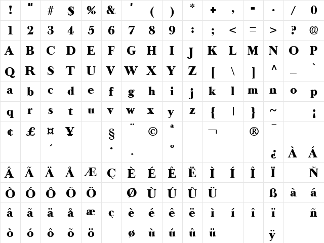 Division 1 Regular  glyph index