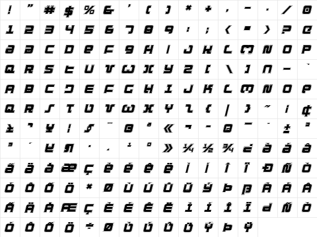 Exedore College Italic Italic  glyph index