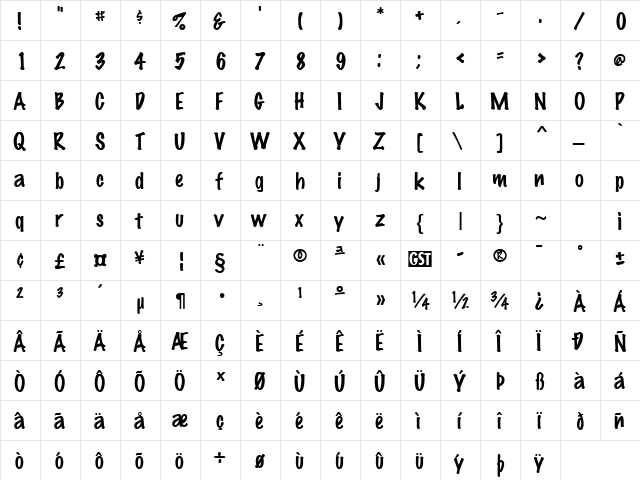 Marking Pen normal  glyph index