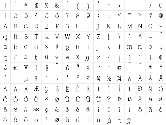 Rough LT Medium  glyph index