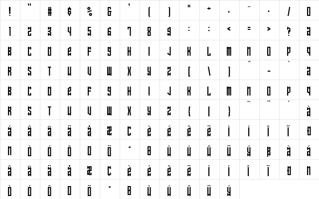Ozone Layer Regular  glyph index