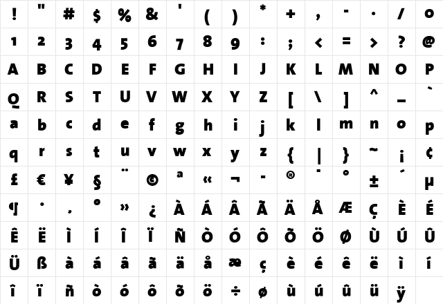 TheSans Black  glyph index