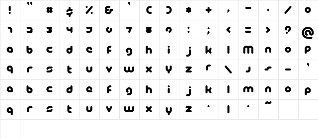 PicoBlack Regular  glyph index